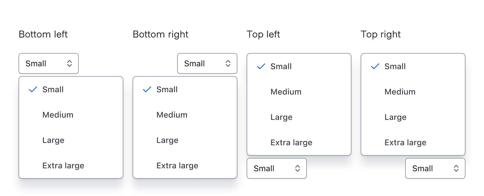 Showing the different list positions (left, right + top and bottom)