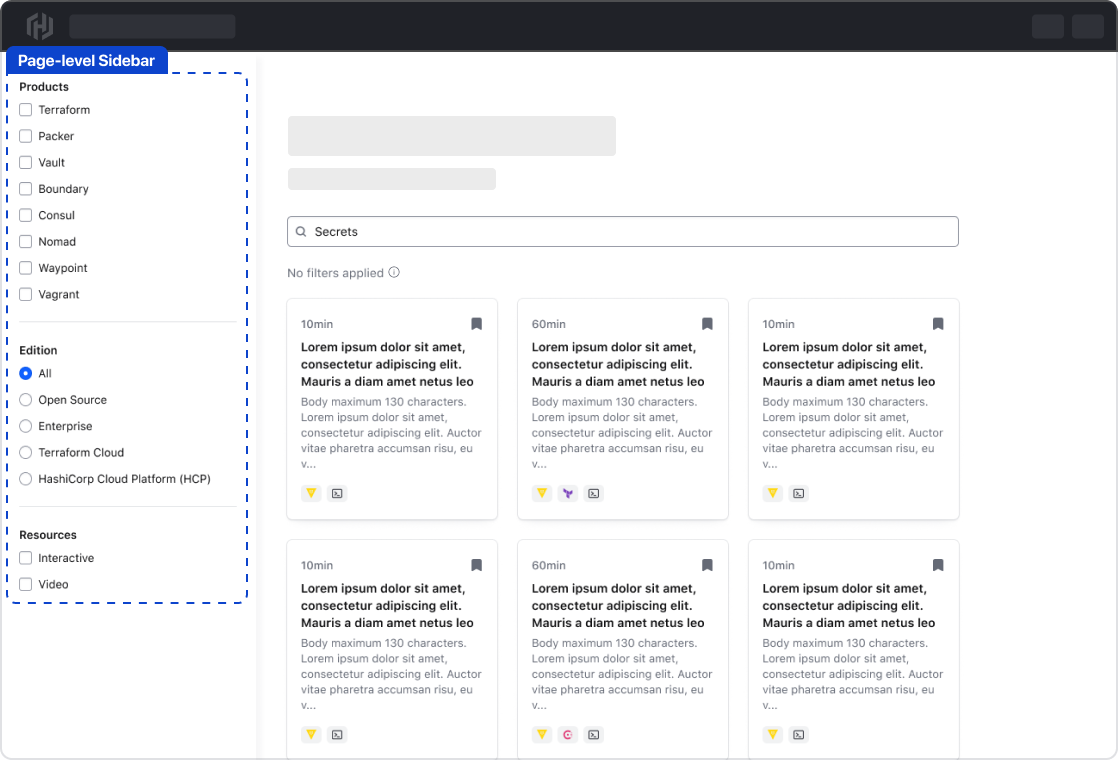Vertical orientation of the filter bar